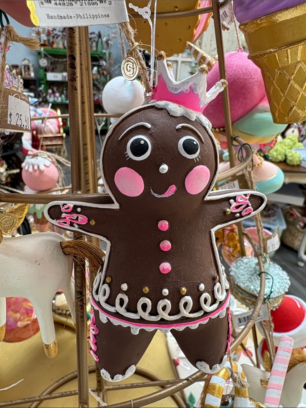 Pink-Accented Gingerbread Princess Holiday Ornament